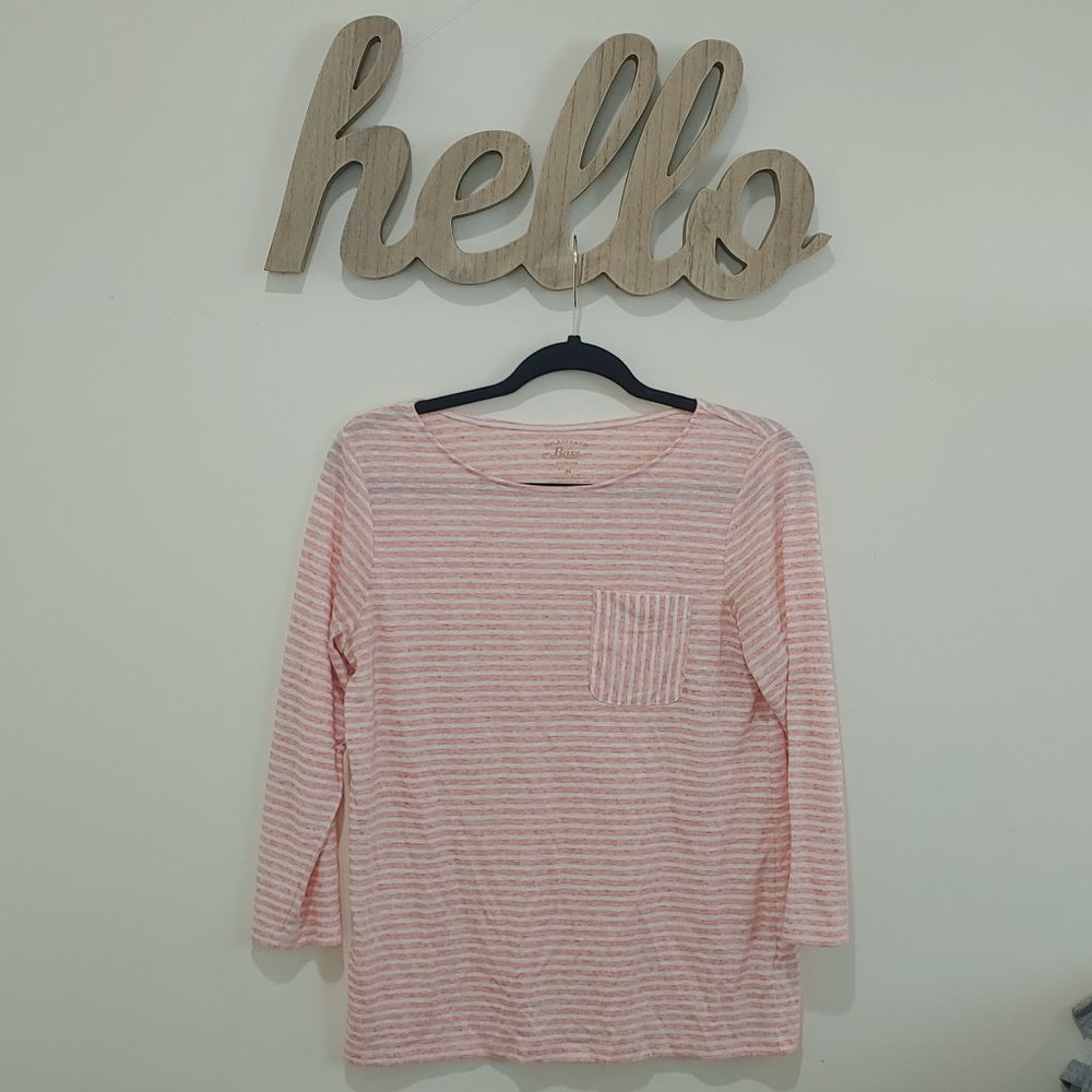 Pink/Cream Striped GH Bass & Co 3/4 Length Sleeve Top (M)